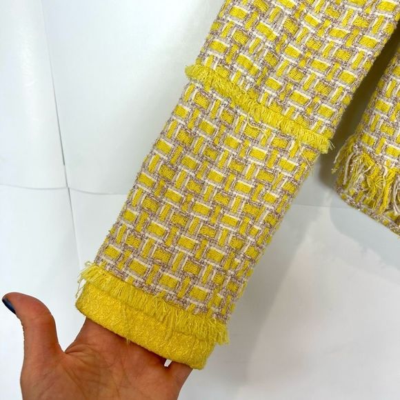 Boucle Tweed Blazer Chanel Style Jacket in Fringed Yellow HTF Super RARE - Picture 7 of 15